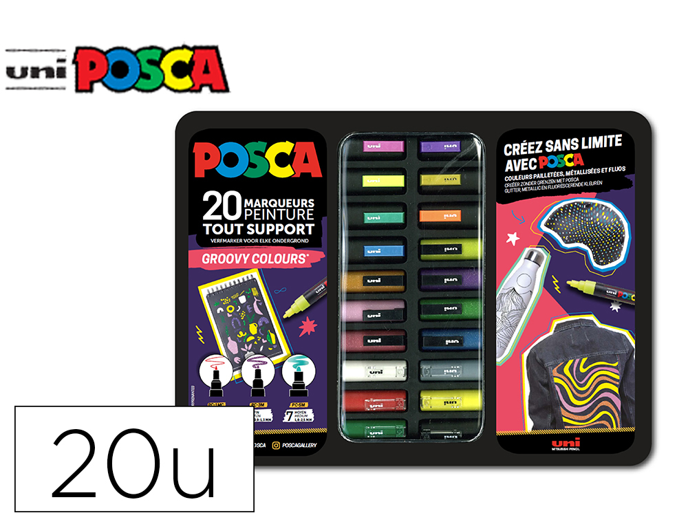MALLETTE POSCA MARQUEUR LES INSOLITES 20 UNITES COLORIS   ASSORTIS