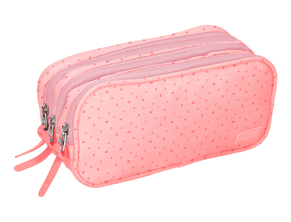 TROUSSE LIDERPAPEL SCOLAIRE 3 COMPARTIMENTS COLORIS ROSE