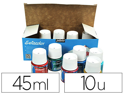 PEINTURE TEXTILE PBO STACOLOR TISSUS CLAIRS COULEURS ASSORTIES PAILLETES BOTE 10 POTS 45ML