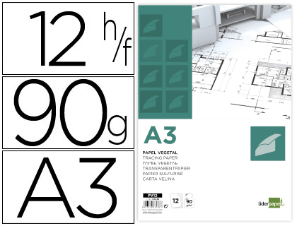 PAPIER CALQUE LIDERPAPEL A3 297X420MM 90G SACHET DE 12 FEUILLES