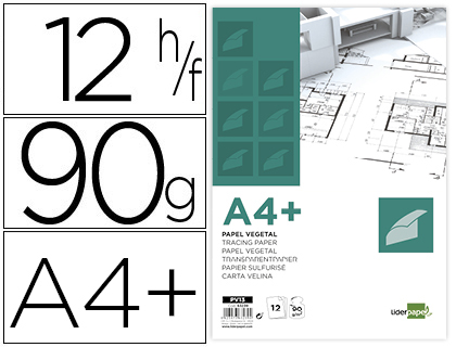 PAPIER CALQUE LIDERPAPEL A4+ 320X240MM 90G SACHET 12 FEUILLES