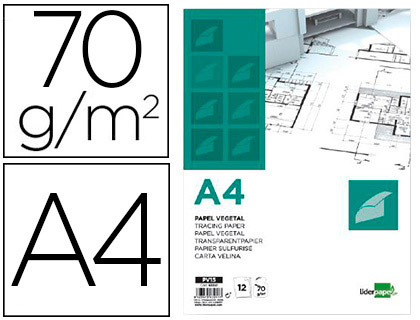 PAPIER CALQUE LIDERPAPEL A4 210X297MM 70G SACHET 12 FEUILLES