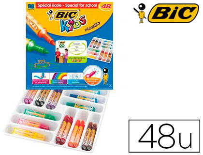 FEUTRE COLORIAGE BIC KIDS DECORALO POINTE OGIVE EXTRA LARGE BLOQUE 12 COULEURS ASSORTIES SPCIAL COLE 48 UNITS