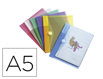POCHETTE ENVELOPPE TARIFOLD A5 POLYPROPYLNE TRANSPARENT COLORIS ASSORTIS SACHET 6 UNITS