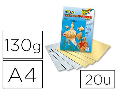 PAPIER  DESSIN TEINT FOLIA DIN A4 130G/M2 COLORIS OR ET ARGENT BLOC DE 10 UNITS