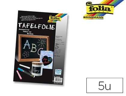 PAPIER TABLEAU NOIR FOLIA AUTO-ADHSIF 135 MICRONS 23X33CM COLORIS NOIR BLOC DE 5 UNITS