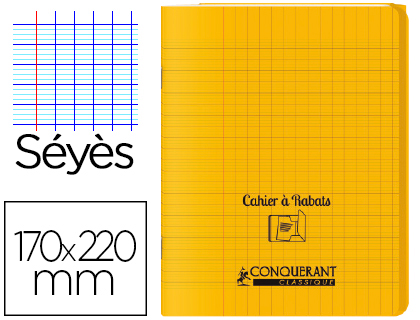 CAHIER  RABAT AGRAF CONQUERANT CLASSIQUE COUVERTURE POLYPROPYLNE 17X22CM 48 PAGES 90G SYS COLORIS JAUNE