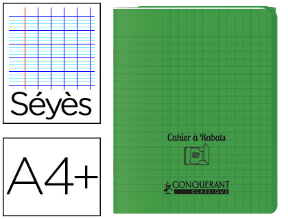 CAHIER  RABAT AGRAF CONQURANT CLASSIQUE COUVERTURE POLYPROPYLNE 24X32CM 48 PAGES 90G SYS COLORIS VERT