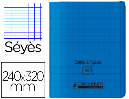 CAHIER  RABAT AGRAF CONQURANT CLASSIQUE COUVERTURE POLYPROPYLNE 24X32CM 96 PAGES 90G SYS COLORIS BLEU