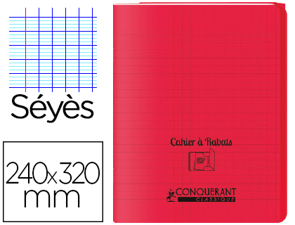 CAHIER  RABAT AGRAF CONQURANT CLASSIQUE COUVERTURE POLYPROPYLNE 24X32CM 96 PAGES 90G SYS COLORIS ROUGE