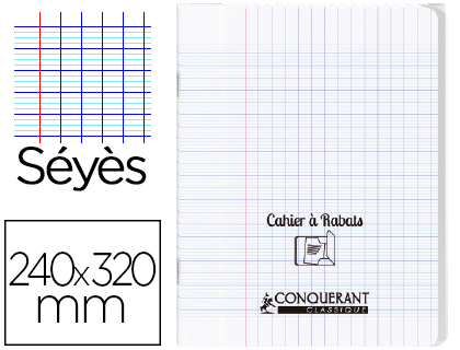 CAHIER  RABAT AGRAF CONQURANT CLASSIQUE COUVERTURE POLYPROPYLNE 24X32CM 96 PAGES 90G SYS COLORIS