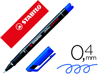 STYLO-FEUTRE STABILO OHP PEN PERMANENT POINTE EXTRA FINE 0.4MM ENCRE INDLBILE MULTI-SUPPORTS AGRAFE COLORIS BLEU