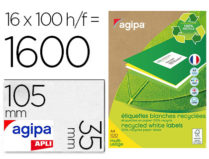 TIQUETTE ADHSIVE APLI AGIPA MULTI-USAGE 105X35MM RECYCLE ACRYLIQUE BOTE 1600 UNITS