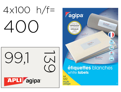 TIQUETTE ADHSIVE APLI AGIPA MULTI-USAGE OPAQUE 99.1x139MM COINS ARRONDIS BOTE 400 UNITS