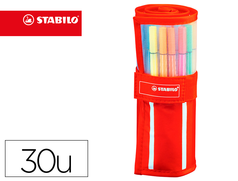 FEUTRE DESSIN STABILO PEN 68 POINTE MOYENNE OGIVE ROBUSTE POCHETTE DE 30 UNITS DONT 6 FLUOS