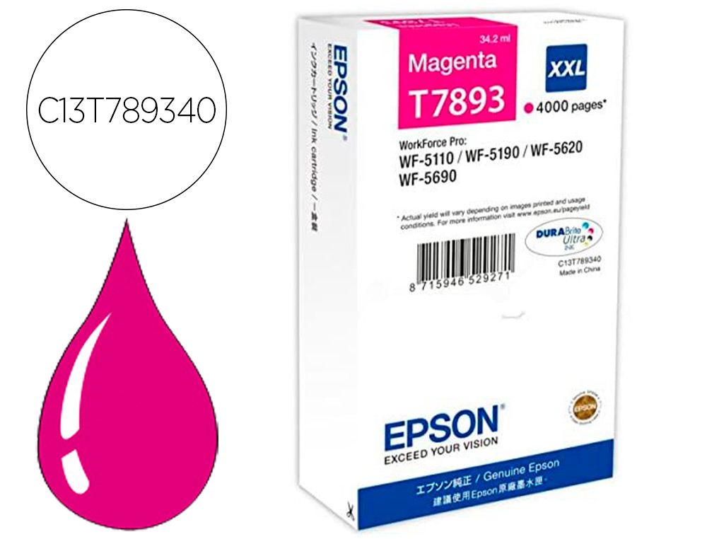 CARTOUCHE EPSON JET D'ENCRE T7 893 XXL HAUTE CAPACIT WF-5110/5190/5620/5690 MAGENTA