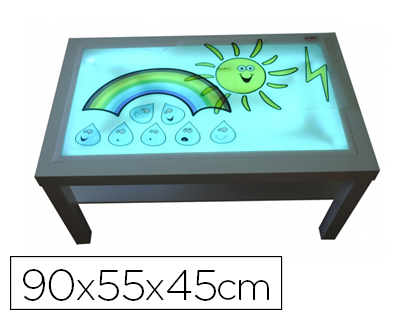 TABLE CLAIRAGE EN BOIS DE HTRE SUPERFICIE MTHACRYLATE BLANC ET LUMIȒRES LED 90X55X45CM