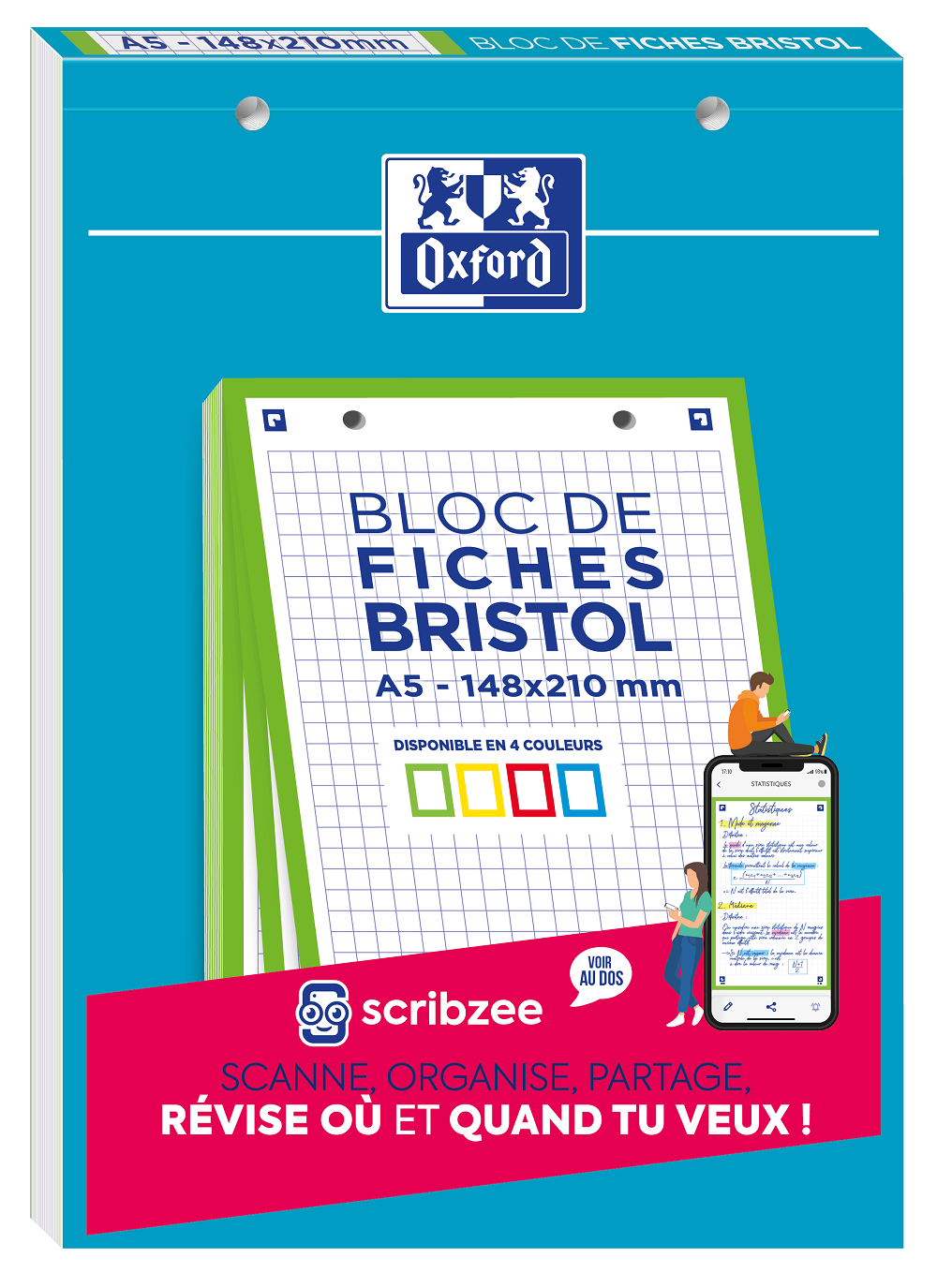 Fiche Bristol non perforée - A5 - uni - 205g - bleu azur