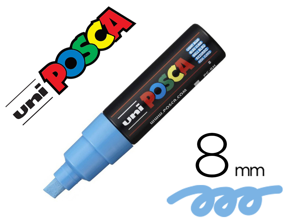 MARQUEUR POSCA PC8K BASE EAU POINTE BISEAUTEE LARGE 8MM    SANS ODEURS/ALCOOL/SOLVANT    TOUT SUPPORTS COLORIS BLEU