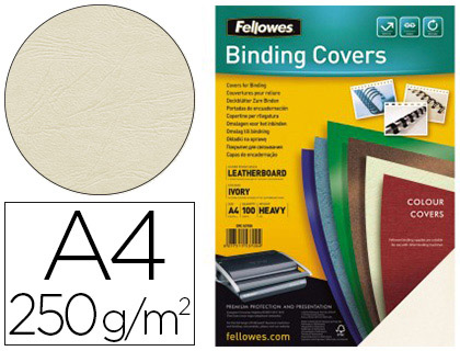 COUVERTURE FELLOWES GRAIN CUIR 250G FORMAT A4 COLORIS IVOIRE PAQUET 100 UNITS