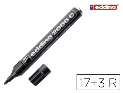 MARQUEUR EDDING PERMANENT E2000C POINTE OGIVE TRAC 1.5/3MM CORPS ALUMINIUM COLORIS NOIR PACK 17 UNITS +3 GRATUITS