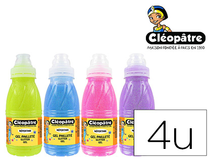 COLLE PAILLETE CLOPTRE EN GEL 4 COLORIS NONS ASSORTIS JAUNE ROSE BLEU VIOLET LOT 4 POTS 250ML