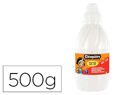 COLLE VINYLIQUE CLOPTRE BLANCHE RECHARGE TOUS TYPES TRAVAUX MAISON BUREAU NETTOYAGE FACILE SANS SOLVANT FLACON 500GR