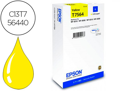 CARTOUCHE JET ENCRE EPSON T7563 HC ORIGINAL C13T75634010 COULEUR JAUNE