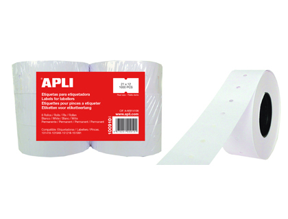TIQUETTE APLI AGIPA POUR PINCE PERMANENTE FORMAT 21X12MM COLORIS BLANC ROULEAU 1000 UNITS LOT DE 6
