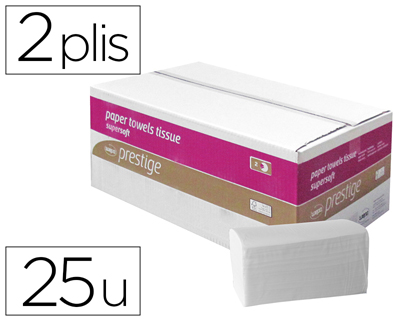 ESSUIE-MAINS CELLULOSE HAUT DE GAMME 150 FEUILLES 2 PLIS 23X24CM PAQUET 25 UNITS