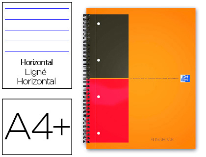 CAHIER OXFORD FILINGBOOK COUVERTURE CARTE RIGIDE A4+ 23,3X29,8CM 200 PAGES LIGN 6 MM INTERCALAIRES POCHETTE RANGEMENT