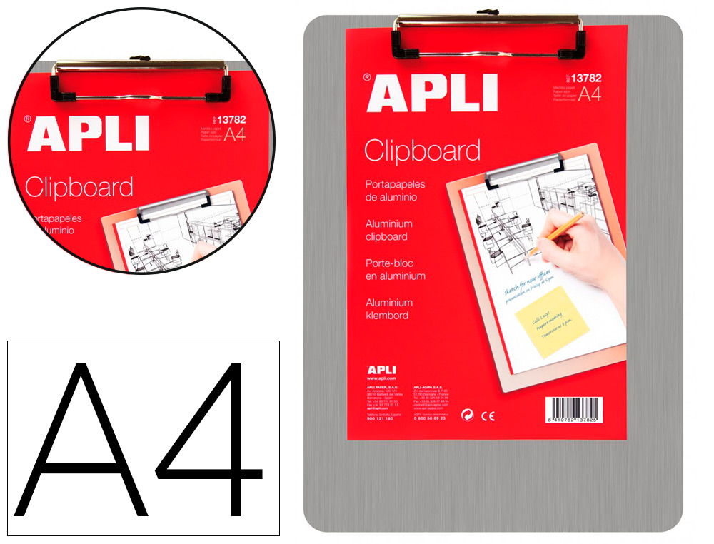 PORTE-BLOC APLI ALUMINIUM A4 230X310MM CLIP FIXATEUR