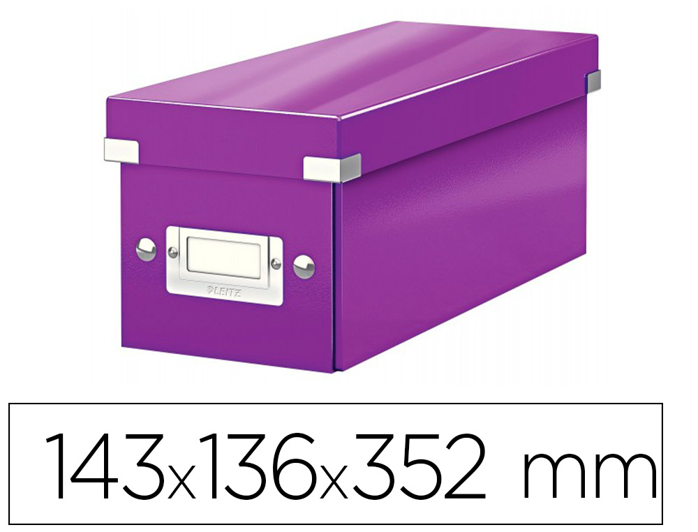 BOTE RANGEMENT CD LEITZ CLICK&STORE CARTON PELLICUL 143X136X352MM BOUTONS-PRESSION PORTE-TIQUETTE COLORIS VIOLET