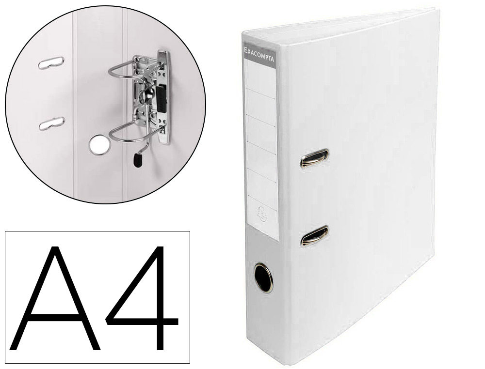 CLASSEUR LEVIER EXACOMPTA CARTON RECOUVERT PVC A4 32X29CM DOS 7CM TIQUETTE PORTE-TIQUETTE COLORIS BLANC