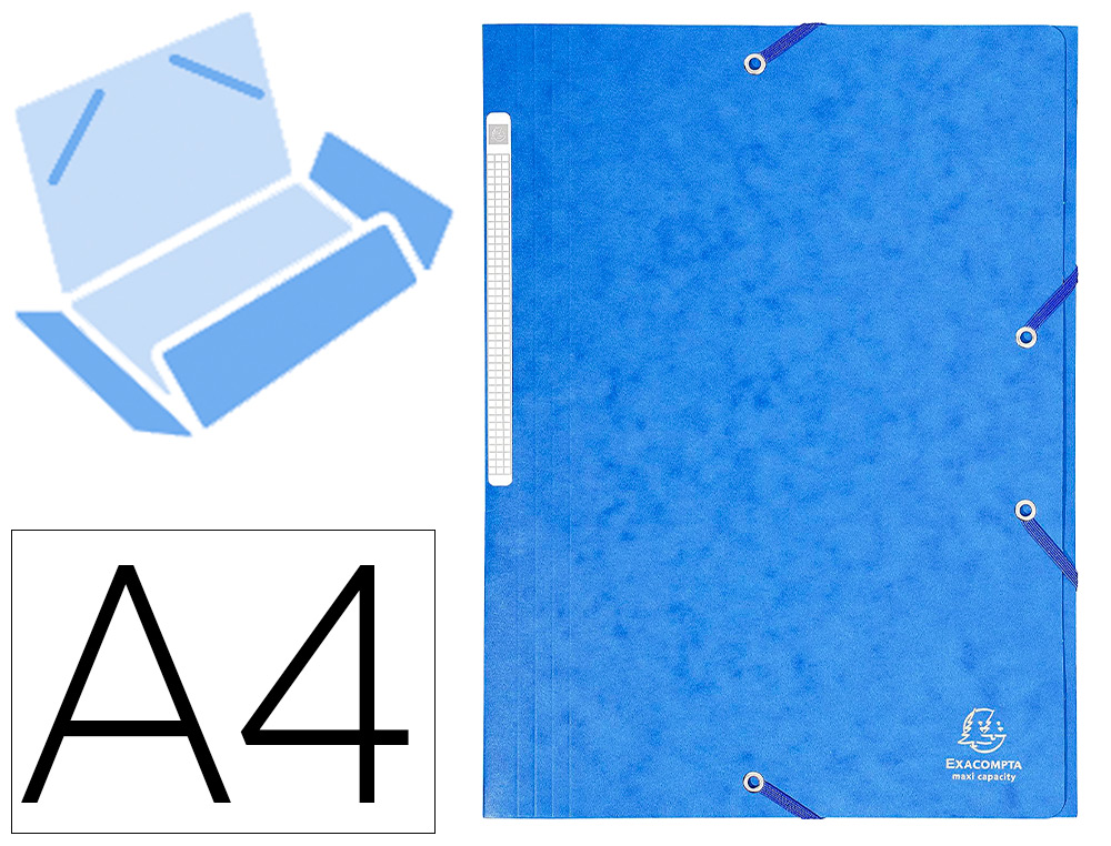CHEMISE 3 RABATS EXACOMPTA MAXI CAPACITY CARTE LUSTRE 5/10E FORMAT A4 24X32CM DOS 35MM LASTIQUE COLORIS BLEU