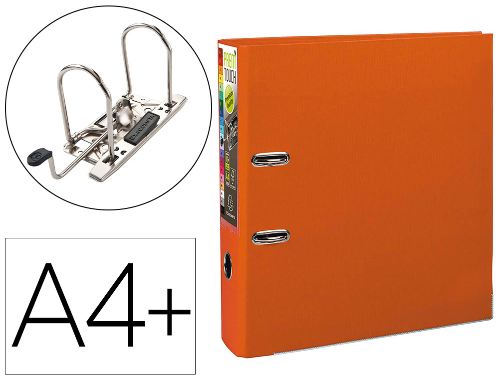 CLASSEUR LEVIER EXACOMPTA PREM'TOUCH POLYPROPYLNE A4+ 32X30CM DOS 8CM BOUTON POUSSOIR COLORIS ORANGE