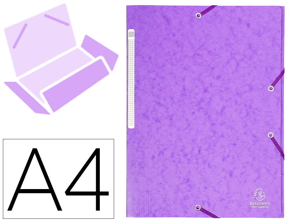 CHEMISE 3 RABATS EXACOMPTA MAXI CAPACITY CARTE LUSTRE 5/10E FORMAT A4 24X32CM DOS 35MM LASTIQUE COLORIS MAUVE