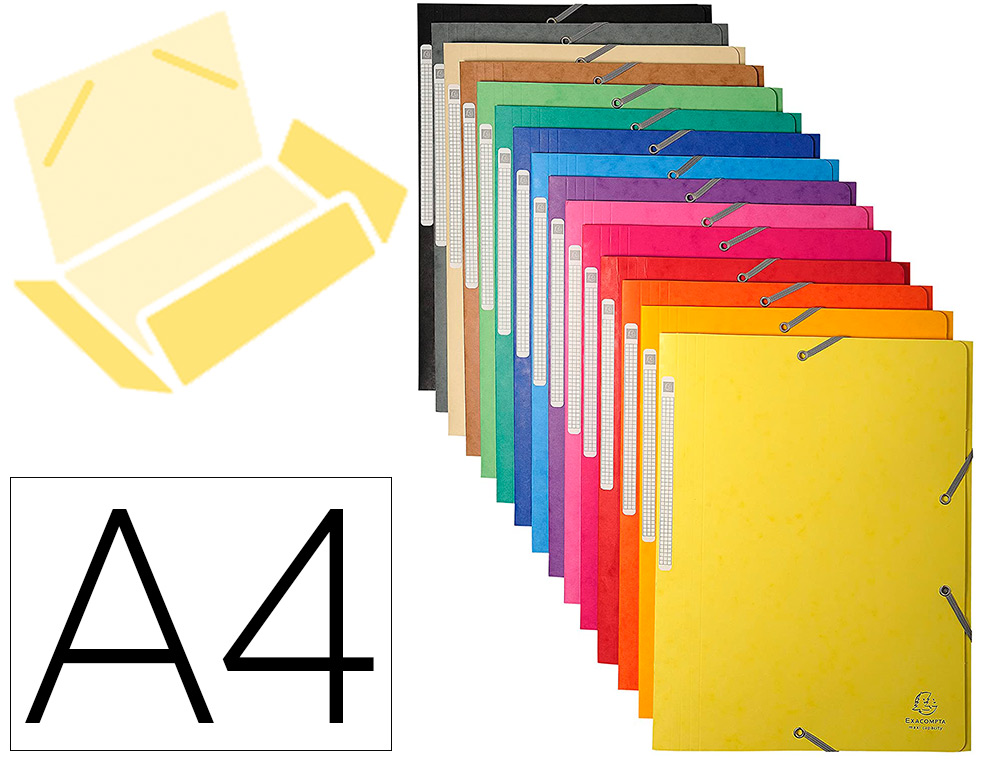 CHEMISE 3 RABATS EXACOMPTA MAXI CAPACITY CARTE LUSTRE 5/10E A4 24X32CM DOS 35MM LASTIQUE LOT 50 UNITS ASSORTIES
