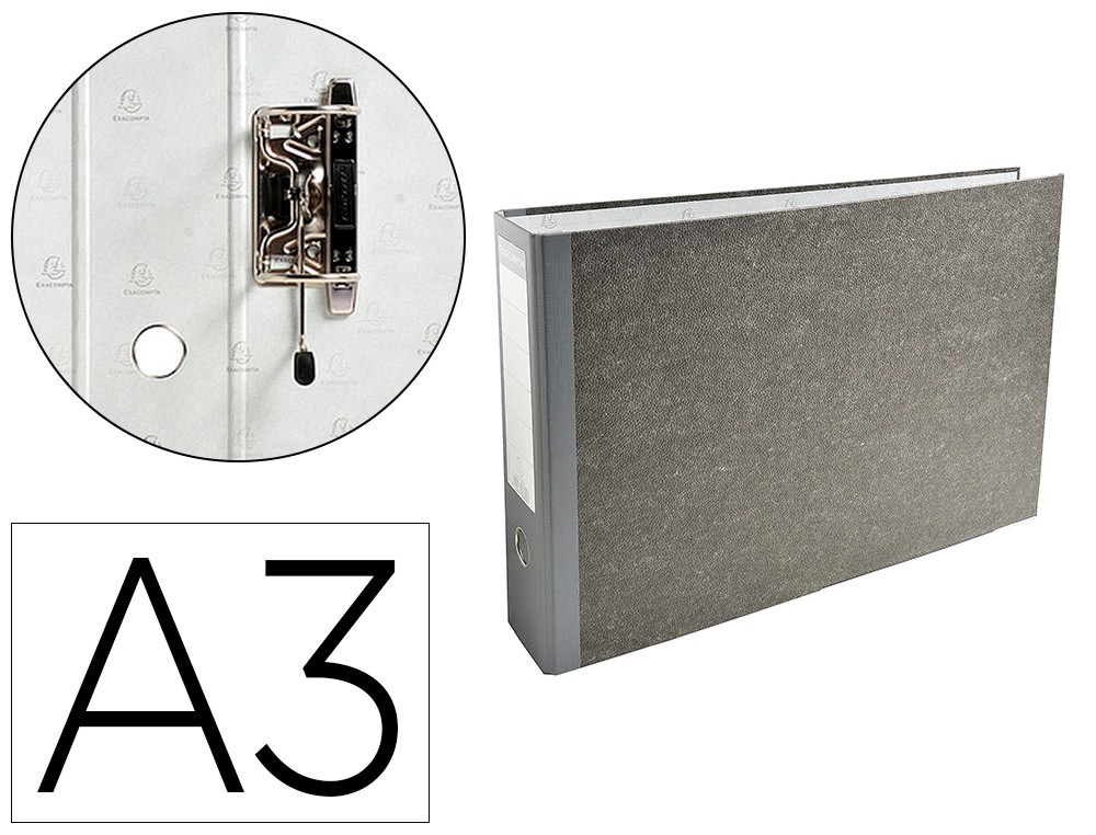 CLASSEUR LEVIER EXACOMPTA CARTON RECOUVERT PAPIER MARBR A3 HORIZONTAL 32X48CM DOS GRIS 8CM COLORIS GRIS