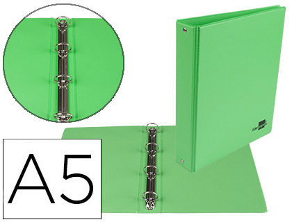 CLASSEUR LIDERPAPEL 4 ANNEAUX RONDS 25MM A5 CARTON REMBORD PVC COLORIS VERT PISTACHE