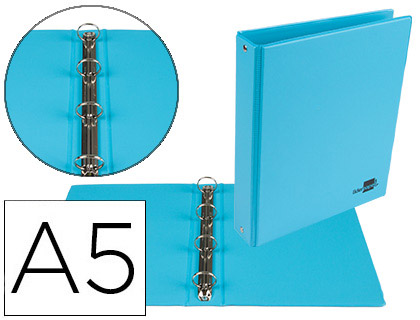 CLASSEUR LIDERPAPEL 4 ANNEAUX RONDS 25MM A5 CARTON REMBORD PVC COLORIS BLEU CIEL