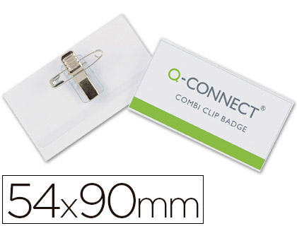 BADGE Q-CONNECT PVC RIGIDE TRANSPARENT PINCE OU PINGLE FORMAT 54X90MM CARTE VISITE