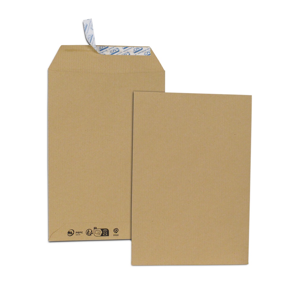 POCHETTE GPV KRAFT BRUN RECYCLE 90G C5 162X229MM      ADHESIVE BANDE DE PROTECTION  BOITE 500 UNITES
