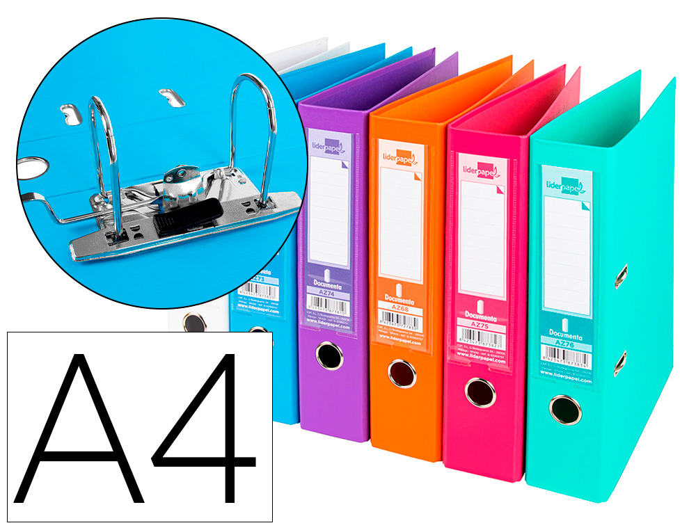 CLASSEUR LEVIER LIDERPAPEL A4 DOCUMENTA CARTON REMBORD 1,9MM DOS 75MM RADO MTALLIQUE COLORIS ASSORTIS TRENDING