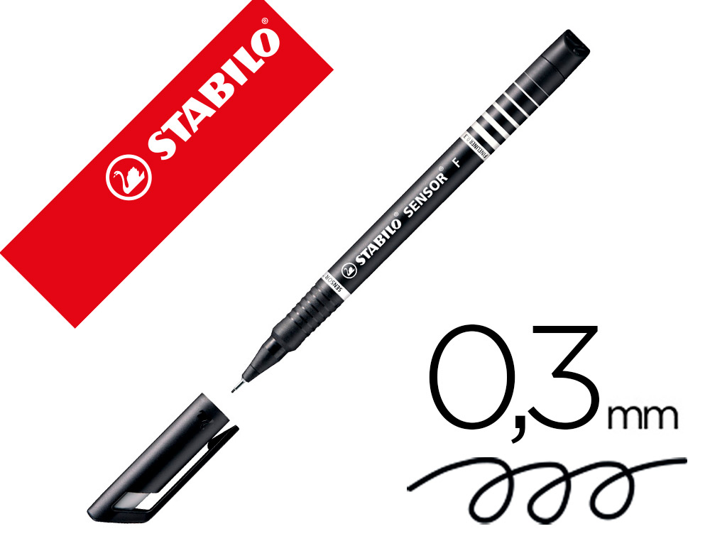 STYLO-FEUTRE STABILO SENSOR POINTE FINE GAINE MTAL AMORTISSEUR 1200M CRITURE TRAC 0.3MM COLORIS NOIR