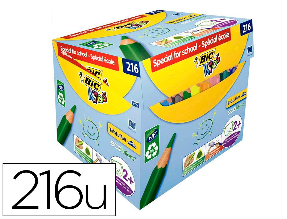 CRAYON COULEUR BIC KIDS EVOLUTION TRIANGULAIRE RESINE DE SYNTHESE ULTRA-RESISTANT   MAXI CLASSPACK 216UN