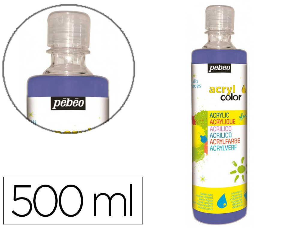 GOUACHE ACRYLIQUE PEBEO ACRYCOLOR INDELEBILE COUVRANTE BRILLANTE MISCIBLE TOUT SUPPORT BLEU PRIMAIRE FLACON 500ML