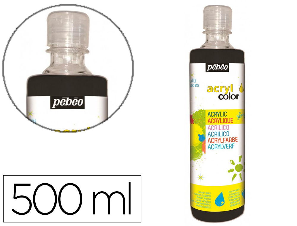GOUACHE ACRYLIQUE PEBEO ACRYCOLOR INDELEBILE COUVRANTE BRILLANTE MISCIBLE TOUT SUPPORT    NOIR FLACON 500ML
