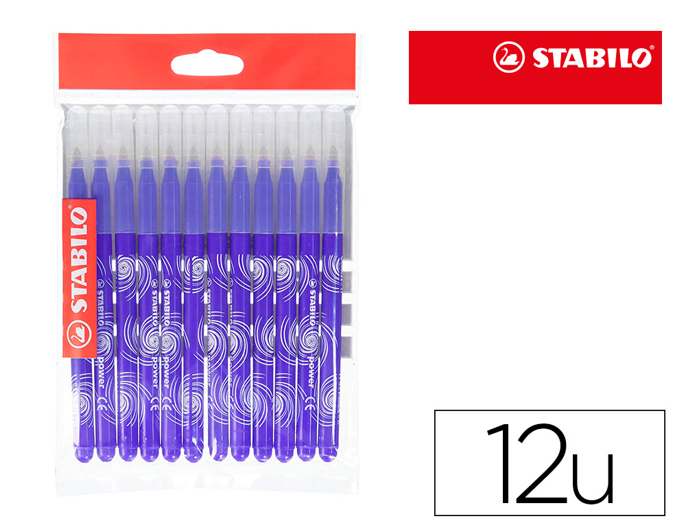 FEUTRE COLORIAGE STABILO POWER RECHARGE COFFRET SCHOOLPACK  POINTE MOYENNE BLOQUE COLORIS BLEU POCHETTE DE 12UN