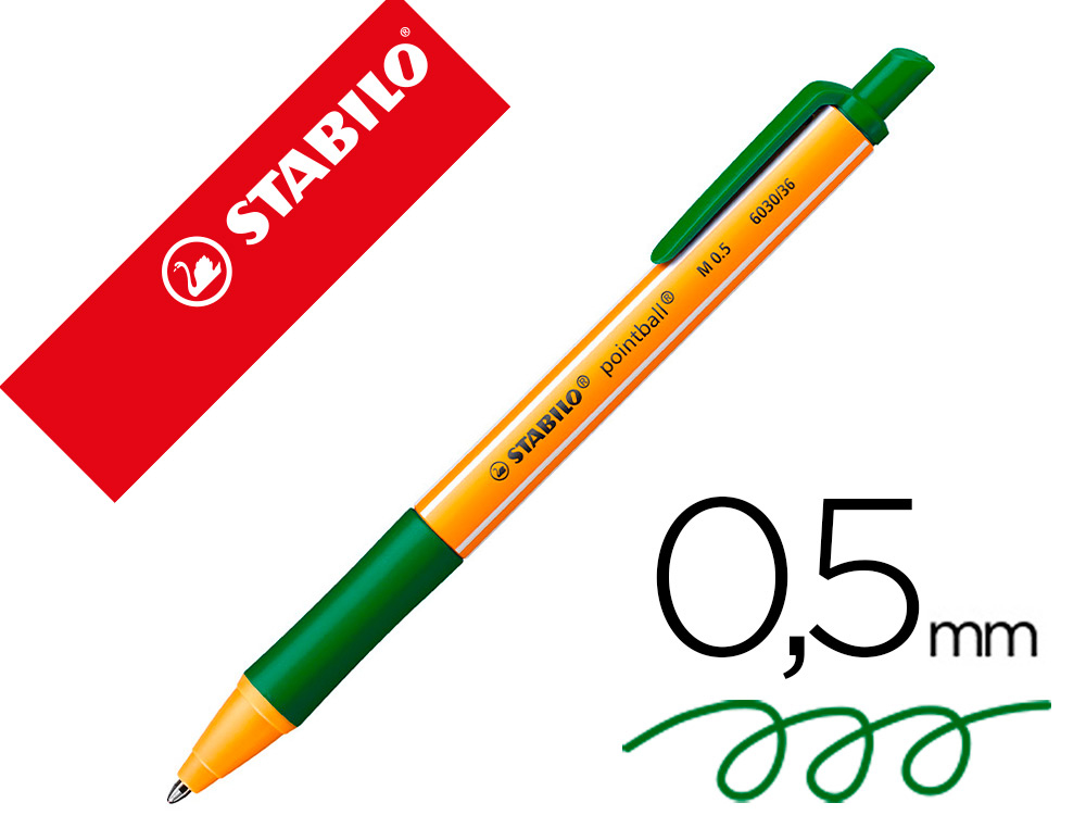 STYLO-BILLE STABILO POINTBALL RETRACTABLE RECHARGEABLE PLASTIQUE RECYCLE 3500M D'ECRITURE  GRIP ANTIDERAPANT VERT
